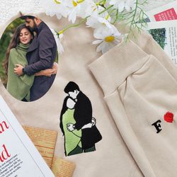 Custom personalized Photo Portrait embroidered sweatshirt,Couple Hoodie,Line art photo Sweatshirt,Valentines Day gift,Gi