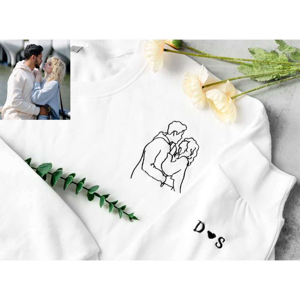 Custom personalized Portrait embroidered sweatshirt,Custom Photo,outline photo sweatshirt,Couple Hoodie, Wedding Gift,Valentine's Day gift.jpg