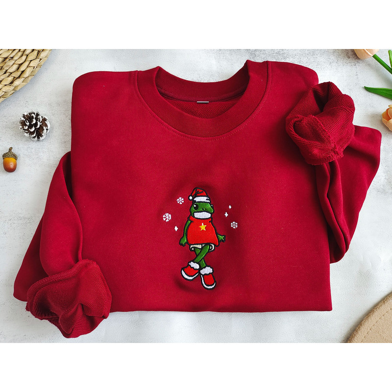 Embroidered Christmas Frog Sweatshirt,Christmas Sweater,Frog Hoodie,Frog Christmas Sweater, Frog Lover Gift,Christmas Gift.jpg