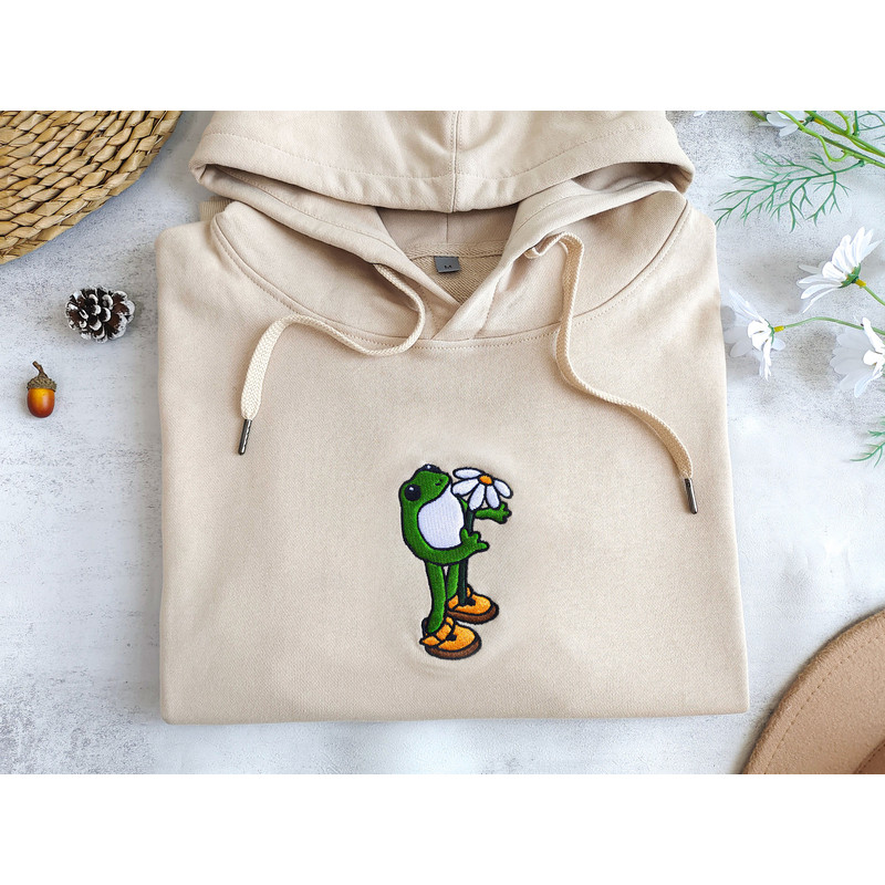 Embroidered Frog Hoodie,Cute daisy Sweatshirt, Frog with Flower Sweatshirt,Christmas Sweatshirt,Gift for Nature Lovers,Gift for Frog Lover.jpg