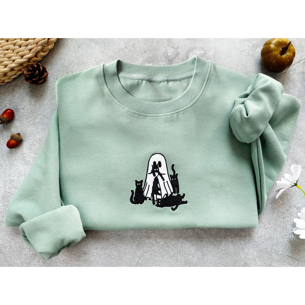 Embroidered Ghost and Cat Sweatshirt,halloween sweatshirt cat,Halloween Crewneck,Ghost Shirt, Spooky Season Shirt,Halloween Sweatshirt.jpg