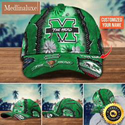 NCAA Marshall Thundering Herd Baseball Cap Flag Flower Custom Name Cap