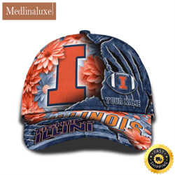 Personalized NCAA Illinois Fighting Illini All Over Print BaseBall Cap The Perfect Way To Rep Your Team