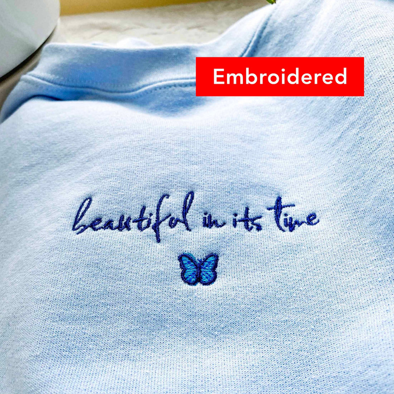 Butterfly Christian Sweatshirt embroidered crewneck, Beautiful In its Time 1.jpg