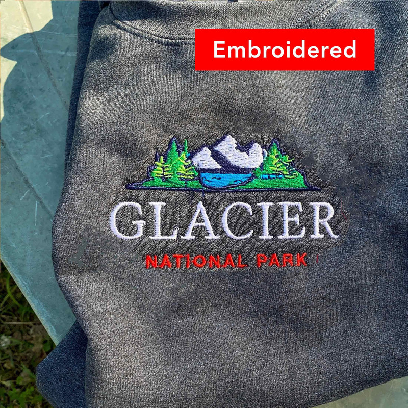 Glacier National Park Embroidered Sweatshirt Apparel, Vintage Crewneck.jpg