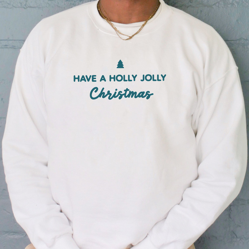 Holly Jolly Sweater, Cute Christmas Crewneck, Holiday Longsleeve, Merry Xmas Christmas Sweatshirt, simple Christmas Long sleeve womens gift.jpg