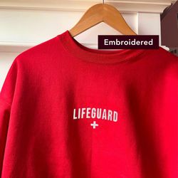 lifeguard sweatshirt, embroidered crewneck, beach pullover oversized