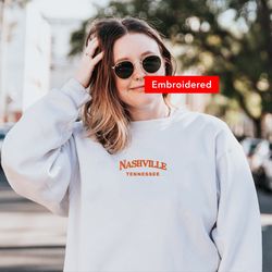 nashville tennessee sweatshirt embroidered, vintage crewneck, retro sweater oversized
