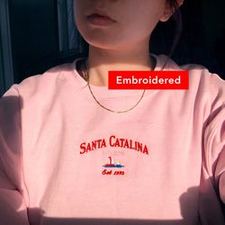 santa catalina island sweatshirt, sailing crewneck embroidery, pink sweatshirt