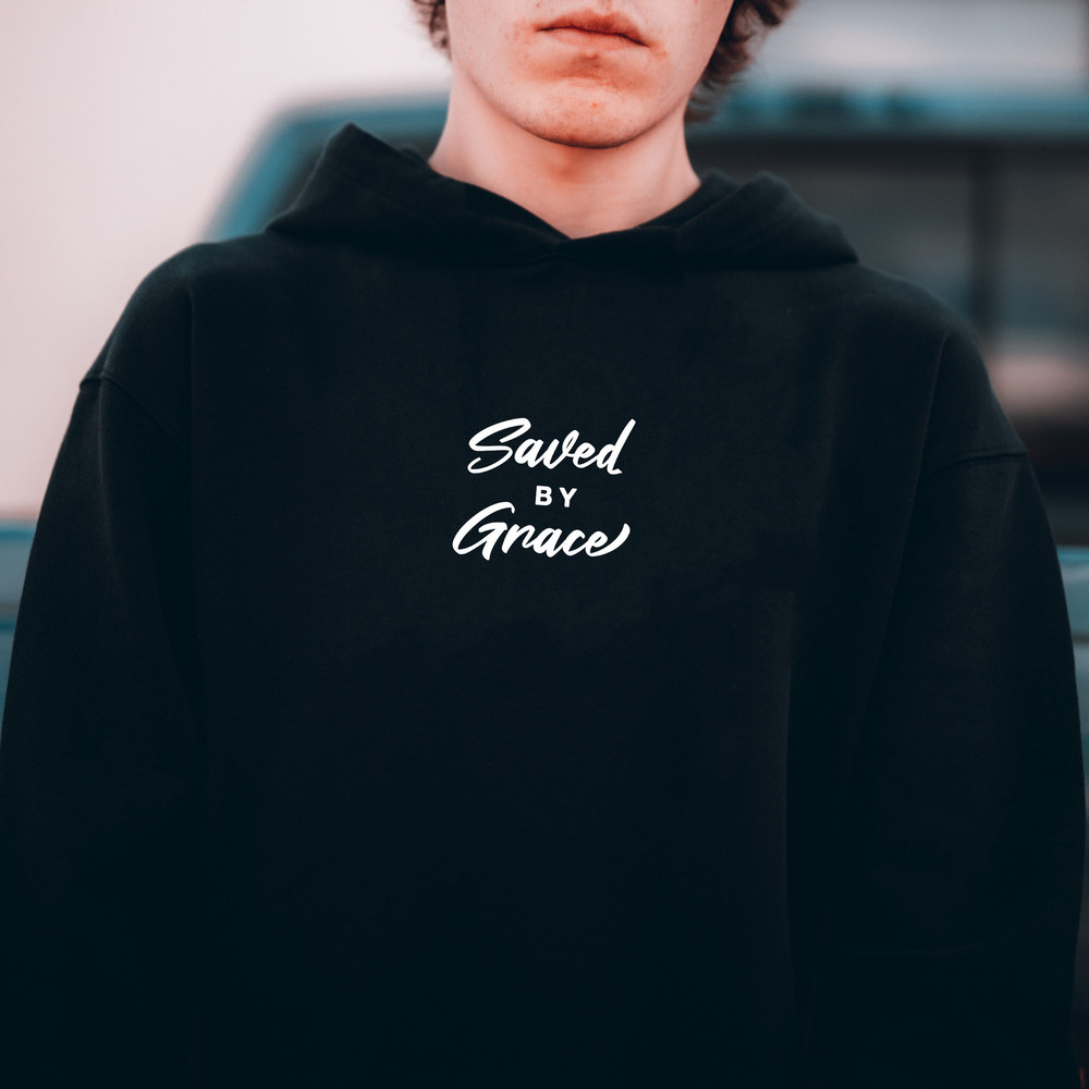 Saved by Grace Christian Hoodie, Christian Gifts, Christian Streetwear, Christian Christmas, Faith Church Jesus Cross Hoodies.jpg
