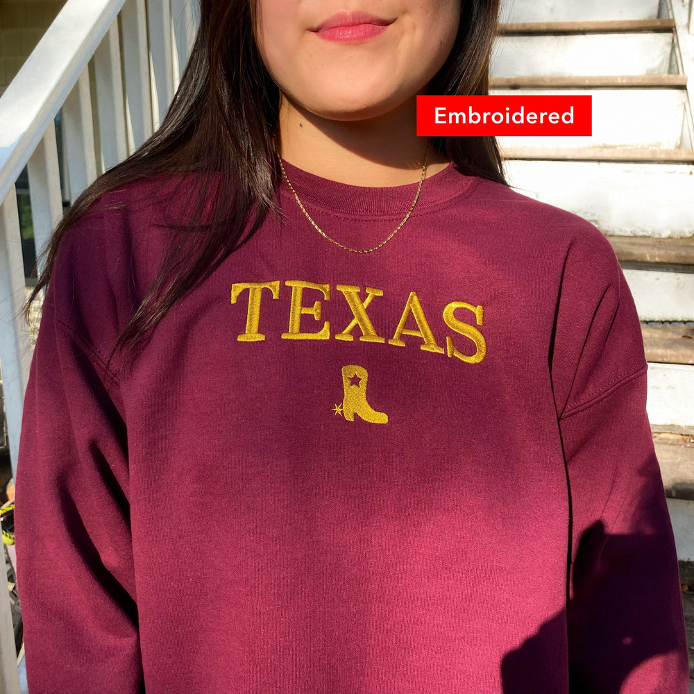 Vintage Texas crewneck embroidered, cowboy boot sweatshirt, cute state sweater.jpg