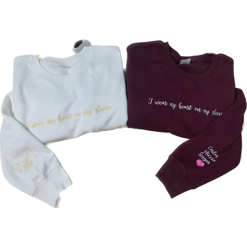 Custom Dog Ears Embroidered Crewneck, I Wear My Heart On My Slevee Embroidered Sweatshirt Hoodie, Custom Pet Crewneck, Heart On Sleeve 4.jpg
