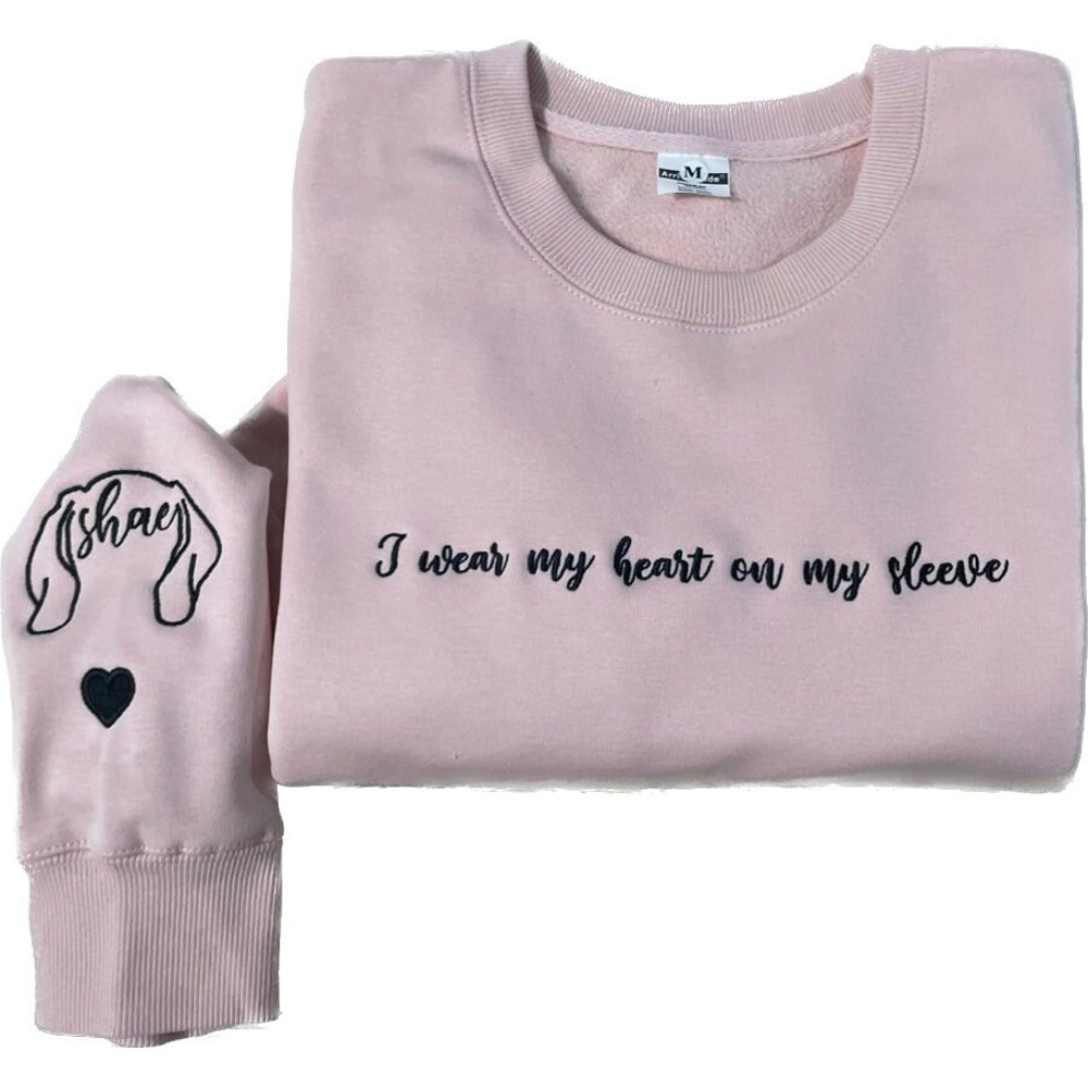 Custom Dog Ears Embroidered Crewneck, I Wear My Heart On My Slevee Embroidered Sweatshirt Hoodie, Dog Lover.jpg