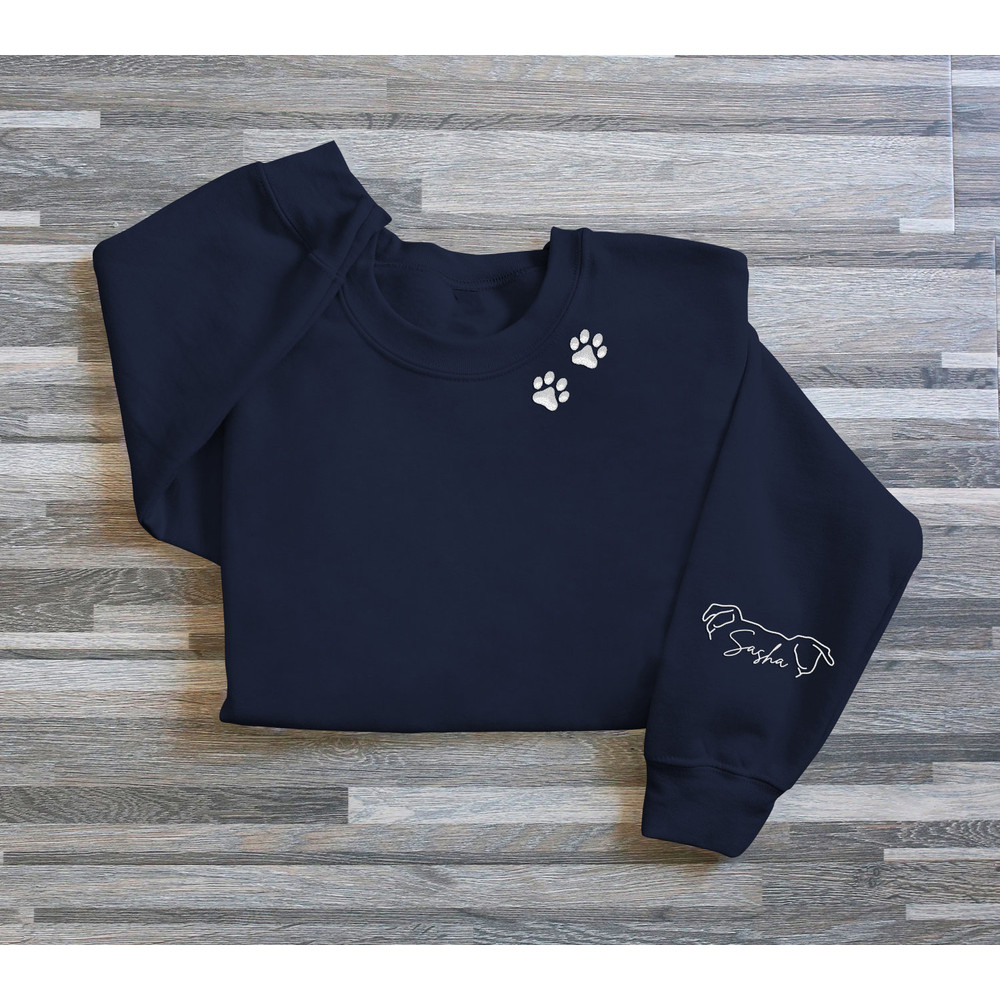 Custom Dog Paw On Neckline Embroidered Sweatshirt, Custom Dog Ears Shirt With Pet Names, Dog Ears on Sleeve, Mother's Day Gift.jpg