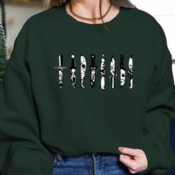 embroidered fall ghost sweatshirt, horror movie knives sweatshirt, halloween horror hoodie, halloween knives hoodie, hal