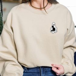 embroidered ghost black cat sweatshirt, halloween sweatshirt, fall sweatshirt for women, halloween crewneck, ghost shirt
