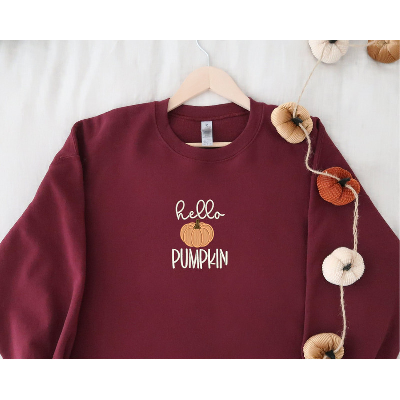 Embroidered Hello Pumpkin Sweatshirts and Hoodies Halloween Season Crewnecks Spooky Season Fall Embroidery Sweatshirts.jpg