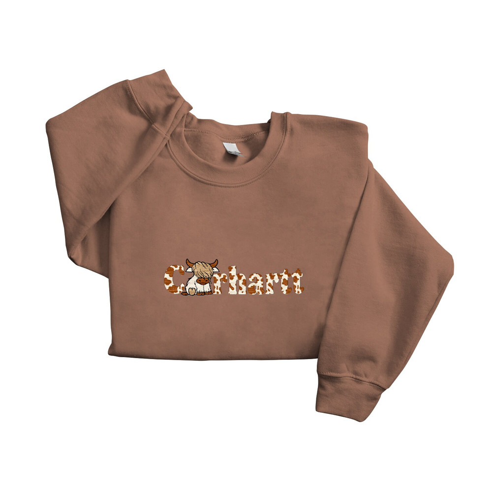 Embroidered Highland Cow Sweatshirt, Carhartt Sweatshirt, Cute Cow Hoodie, Animal Lover Gift, Cow Sweatshirt, Highland Cow Crewneck.jpg