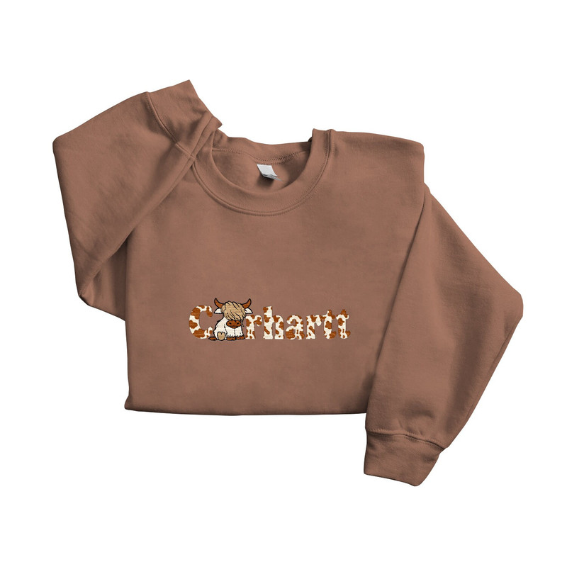 Embroidered Highland Cow Sweatshirt, Carhartt Sweatshirt, Cute Cow Hoodie, Animal Lover Gift, Cow Sweatshirt, Highland Cow Crewneck.jpg