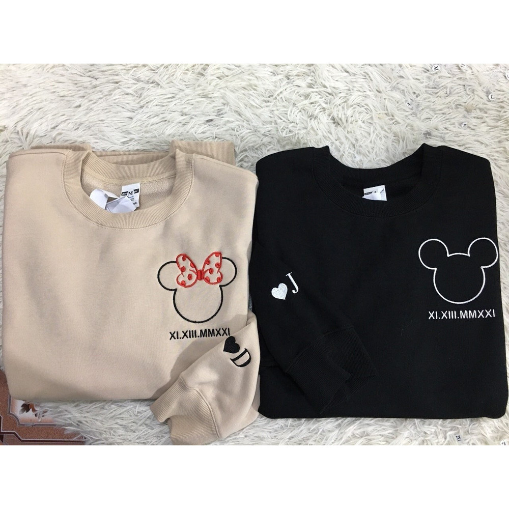 Embroidered Mickey and Minnie Sweatshirt, Anniversary Gift, Gift For Couples, Lovely Sweatshirt, Magic Trip Hoodie, Disney Trip Sweatshirt 1.jpg