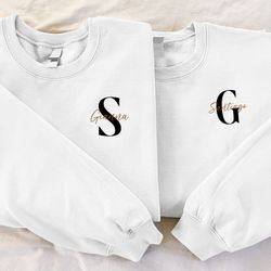 embroidered partner sweatshirt personalized letters name couple sweatshirt, couples shirt, wedding, anniversary, valenti