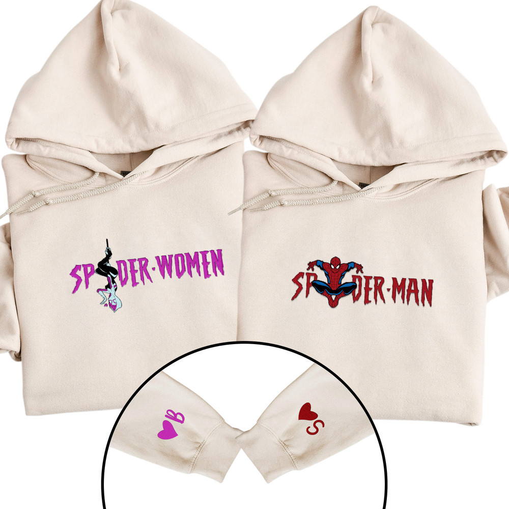 Embroidered Spiderman and Spider women Sweatshirt, Anniversary Gift, Gift For Couples, Lovely Sweatshirt, Magic Trip Hoodie.jpg