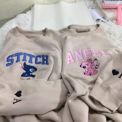 embroidered stitch and angel sweatshirt, couple sweatshirt anniversary gift, lovely sweatshirt, disney trip sweatshirt,