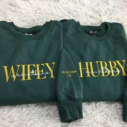embroidered wifey and hubby sweatshirt, anniversary gift, lovely sweatshirt, mrs crewneck, wifey bride sweater, mr mrs p