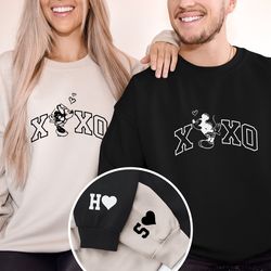 embroidered xoxo mickey and minnie sweatshirt, embroidered couple disneyland sweatshirt, magic trip hoodie, disney trip