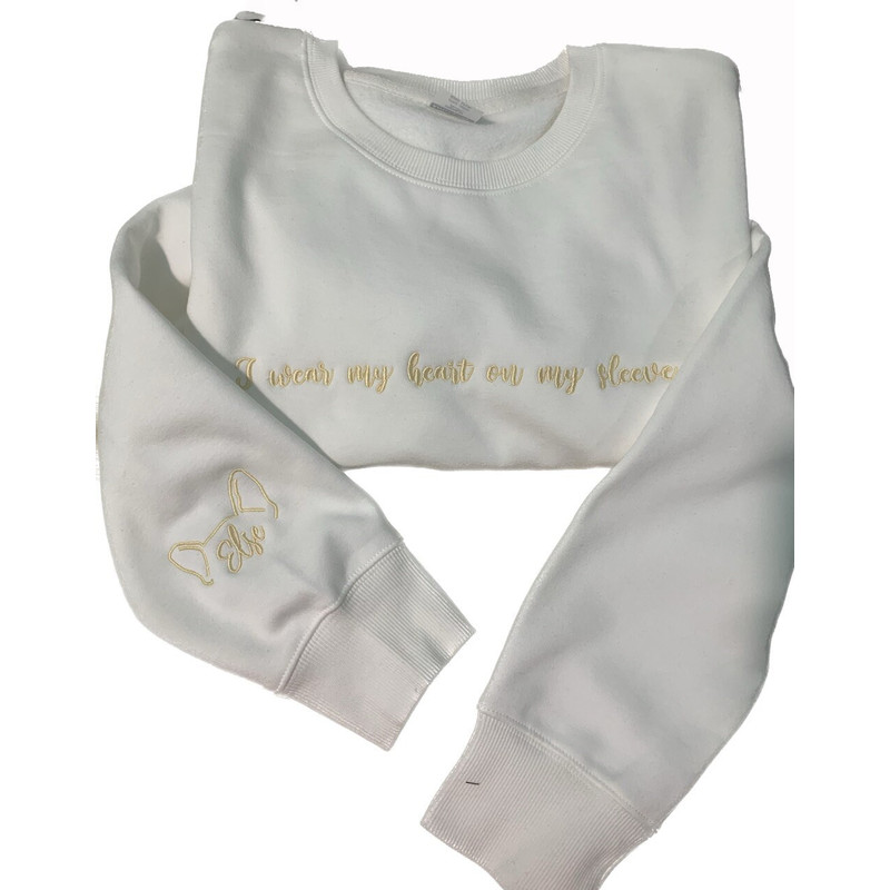 I Wear My Heart On My Slevee Embroidered Sweatshirt Hoodie, Custom Dog Ears Crewneck, Custom Pet Crewneck, Heart On Sleeve 1.jpg