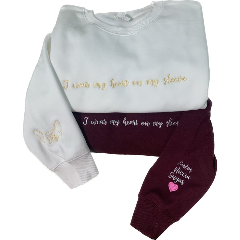 I Wear My Heart On My Slevee Embroidered Sweatshirt Hoodie, Custom Dog Ears Embroidered Crewneck, Custom Pet Crewneck, Heart On Sleeve 3.jpg