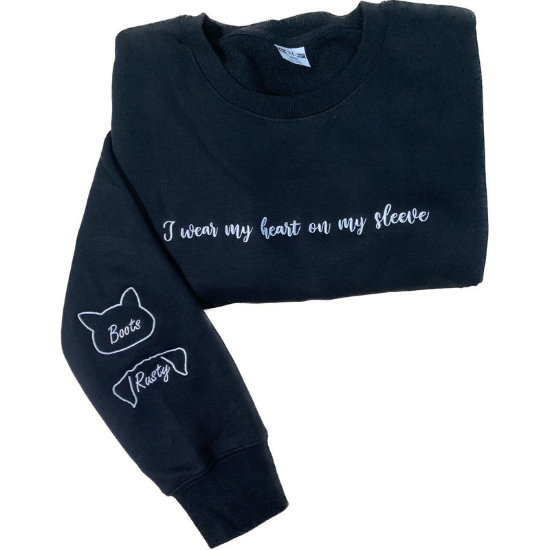 I Wear My Heart On My Slevee Embroidered Sweatshirt Hoodie, Custom Dog Ears Embroidered Crewneck, Custom Pet Crewneck, Heart On Sleeve.jpg