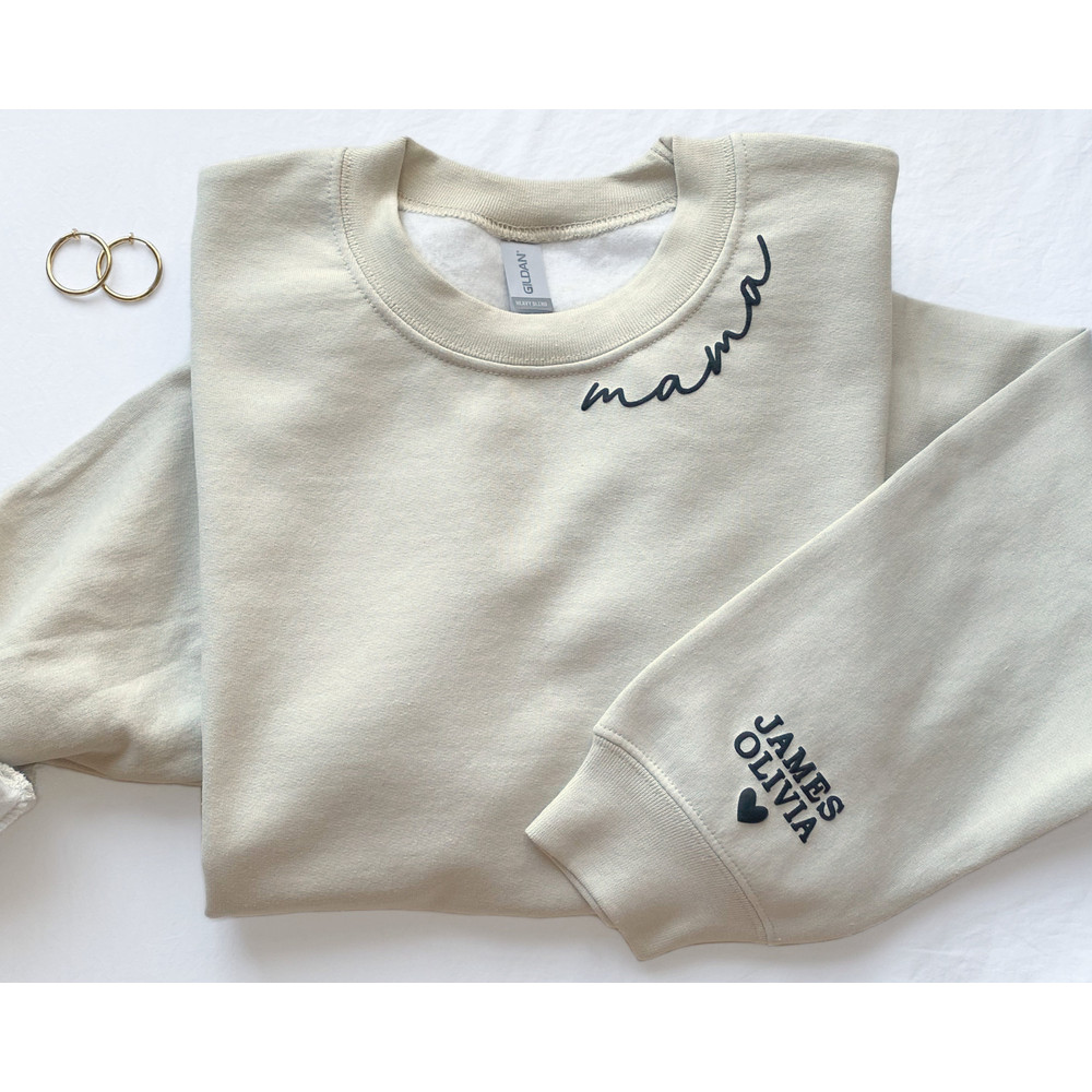Personalized Mama Sweatshirt with Kid Names on Sleeve, Mothers Day Gift, Birthday Gift for Mom, New Mom Gift, Minimalist Neckline Sweater.jpg