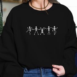 retro halloween embroidered sweatshirt, dancing skeleton embroidered hoodie, vintage ghost halloween t-shirt, retro fall