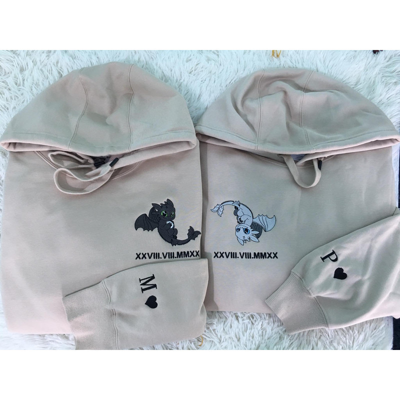 Toothless Night Fury x Light Fury Couple Roman Numeral Embroidered Sweatshirt, Custom Couple Sweater, Valentine's Day, Couple Sweatshirt.jpg