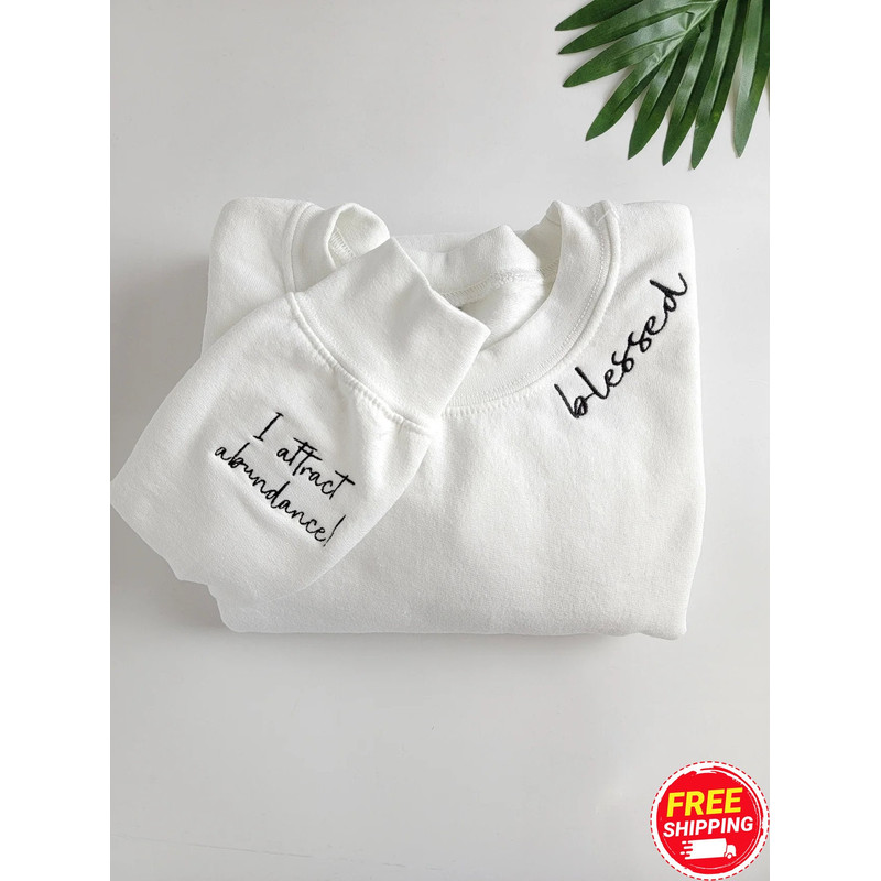 Affirmations Embroidered Neck Worthy Sweatshirt with I Deserve My Desires on Sleeve, Positive Affirmations Sweatshirts, Best Gift for Women.jpg