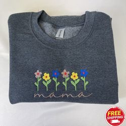 Custom Embroidered Sweatshirts, Personalized Flower Mama Embroidered Sweatshirt with Childrens Names on Sleeve, Best Gif