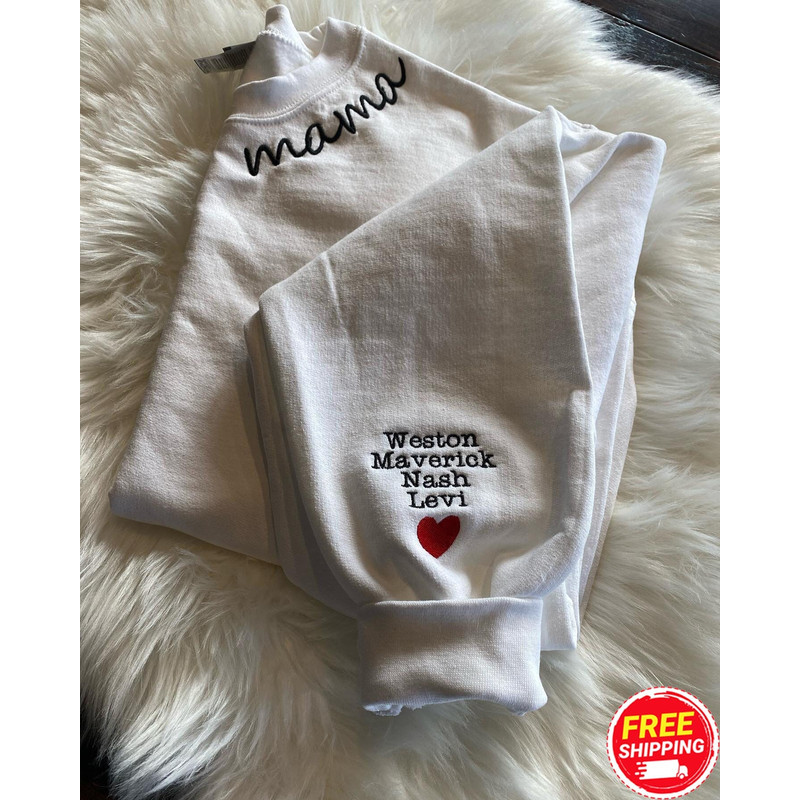Custom Mama Embroidered Sweatshirts With Kids Names On Sleeve, Mothers Day Gifts, Momma Shirt, Embroidered Sweater, Oma, Nana Mom Gift.jpg