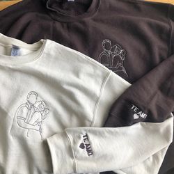 custom portrait from photo sweatshirt, embroidered outline photo sweatshirt, couple portrait hoodie, valentine gift for