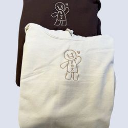 gingerbread man embroidered sweatshirt, matching couples embroidered hoodie, gifts for her, gifts for him, couples gifts