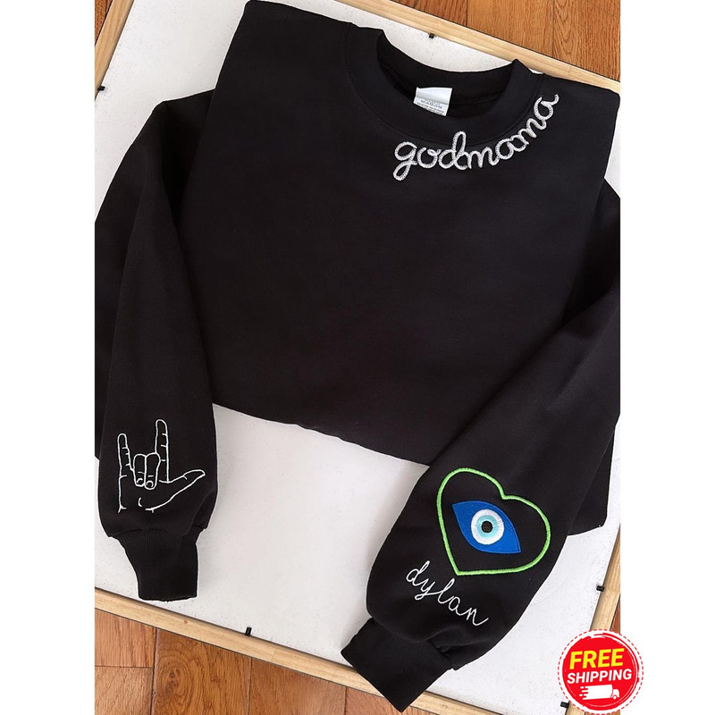 Godmother Sweatshirt, Godmom Sweatshirt, Godmother Gift, Christening Gift, Personalized Godmother Crewneck Sweatshirt, Custom with Kids Name.jpg