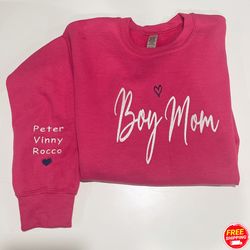 Mama Embroidered Sweatshirt, Personalized Embroidered Boy Mom Sweatshirt with Childrens Names on Sleeve Sweatshirt, Moth