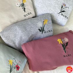 Mama Flower Sweatshirt Embroidered, Personalized Embroidered Flower Mama Sweatshirt with Childrens names on Sleeve Sweat
