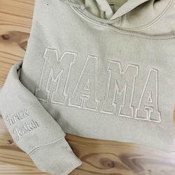 MAMA Neutral Embroidered Sweatshirt, Personalized Embroidered Mama Sweatshirt with Childrens names on Sleeve Sweatshirt,
