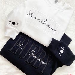 personalized embroidered wife sweatshirt, custom mrs embroidered sweatshirt, date on sleeve, bridal sweatshirt, engageme