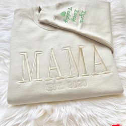 personalized est mama embroidered crewneck sweatshirt, embroidered mom crewneck with kids names on sleeve, gift for mom,