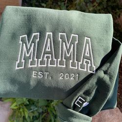 personalized est mama embroidered sweatshirt, custom mama shirt with name heart on sleeve, grandma shirt gift for new mo
