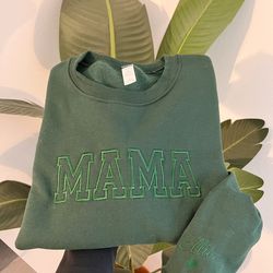 personalized mama embroidered sweatshirt, custom mama with kids name heart on sleeve, mothers day gift personalized, gif