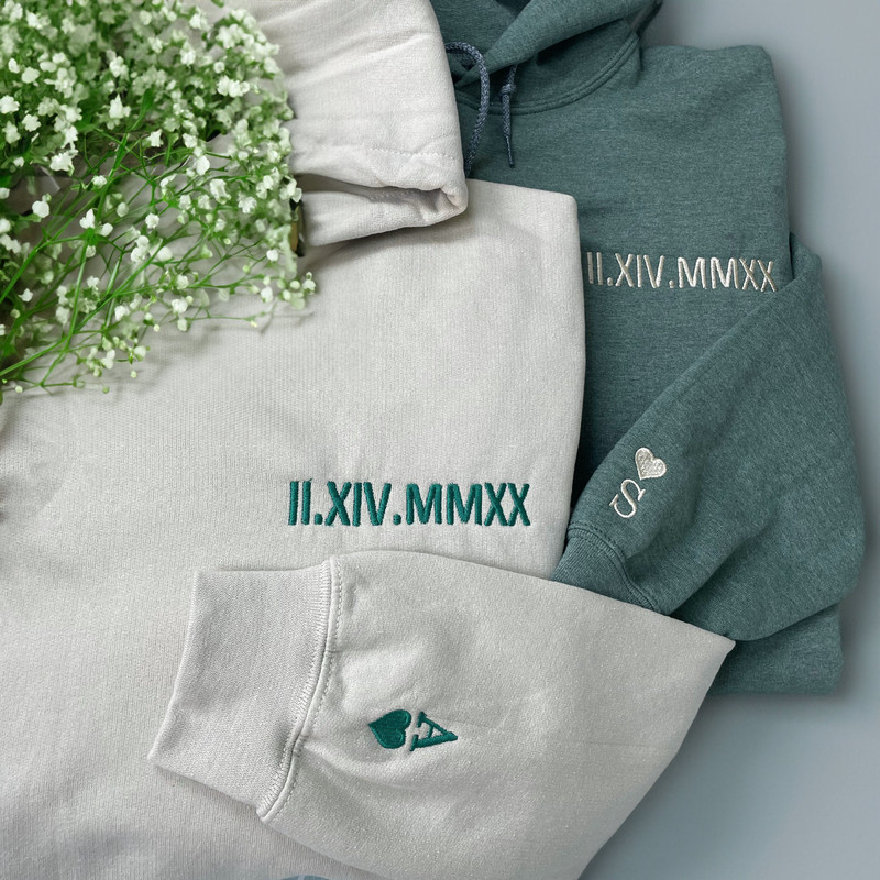 Personalized Roman Numeral Hoodie, Custom Embroidered Date and Initial Crewneck, Valentine Gift.jpg