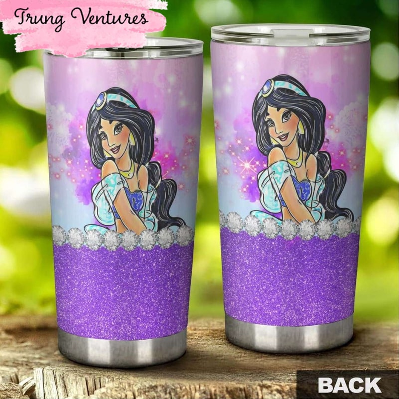 Cartoon Movie Aladdin Jasmine Princess Purple Glitter Stainless Steel Tumbler For Disney Fan.jpg